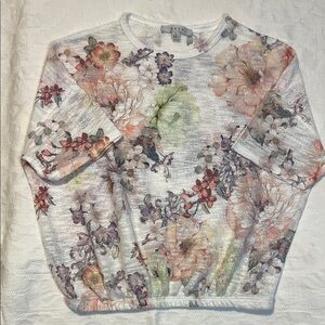 Gaze Sheer Knit Floral Top, Size S